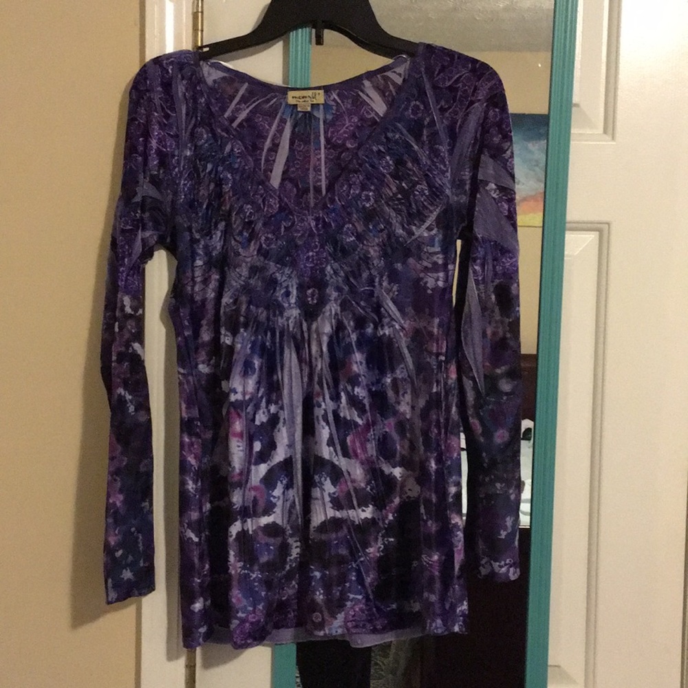 boutique velvet soft purple boho long sleeve top size Small